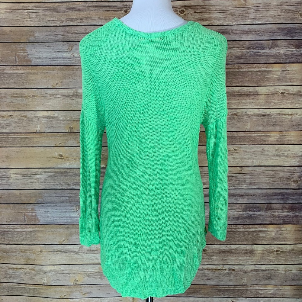 Zara Knit Bright Green Open Knit ScoopNeck Sweater - Picture 2 of 8